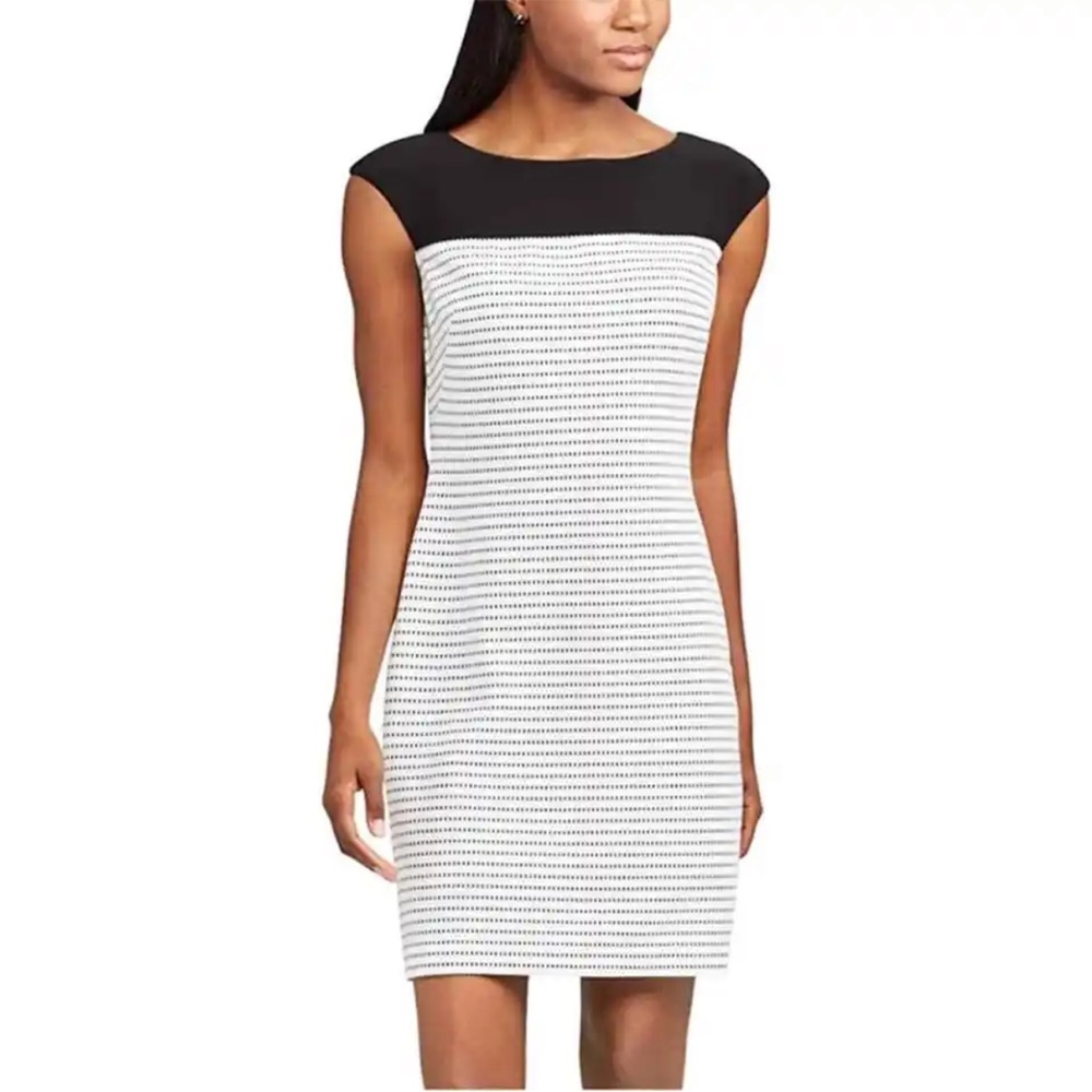 Chaps Jacquard Sheath Dress Black / White Stripe Women’s Size 4 NEW WITH TAGS!